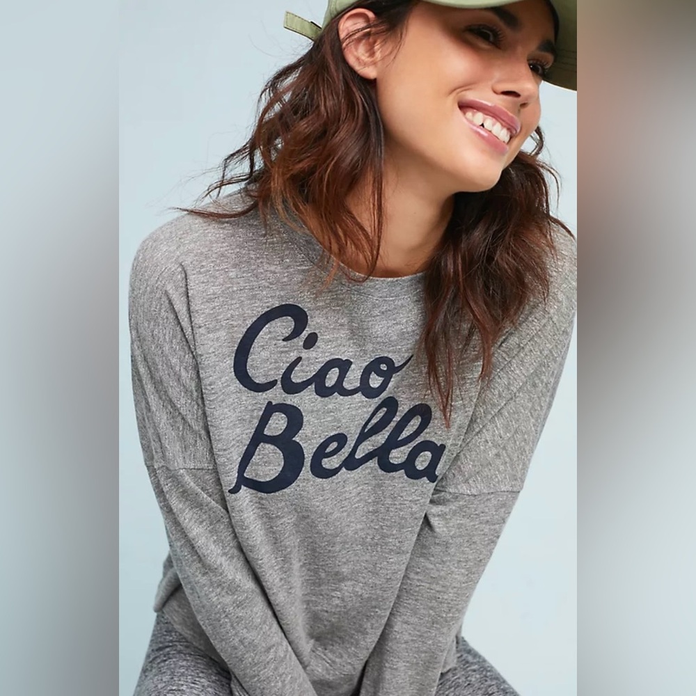 SUNDRY Ciao Bella Grey Graphic Long-Sleeve Women’s Top Sz 2